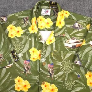 AE Sport‎ Army Hawaiian Shirt Mens XXL Abrams Tank Apache Helicopter Made In USA